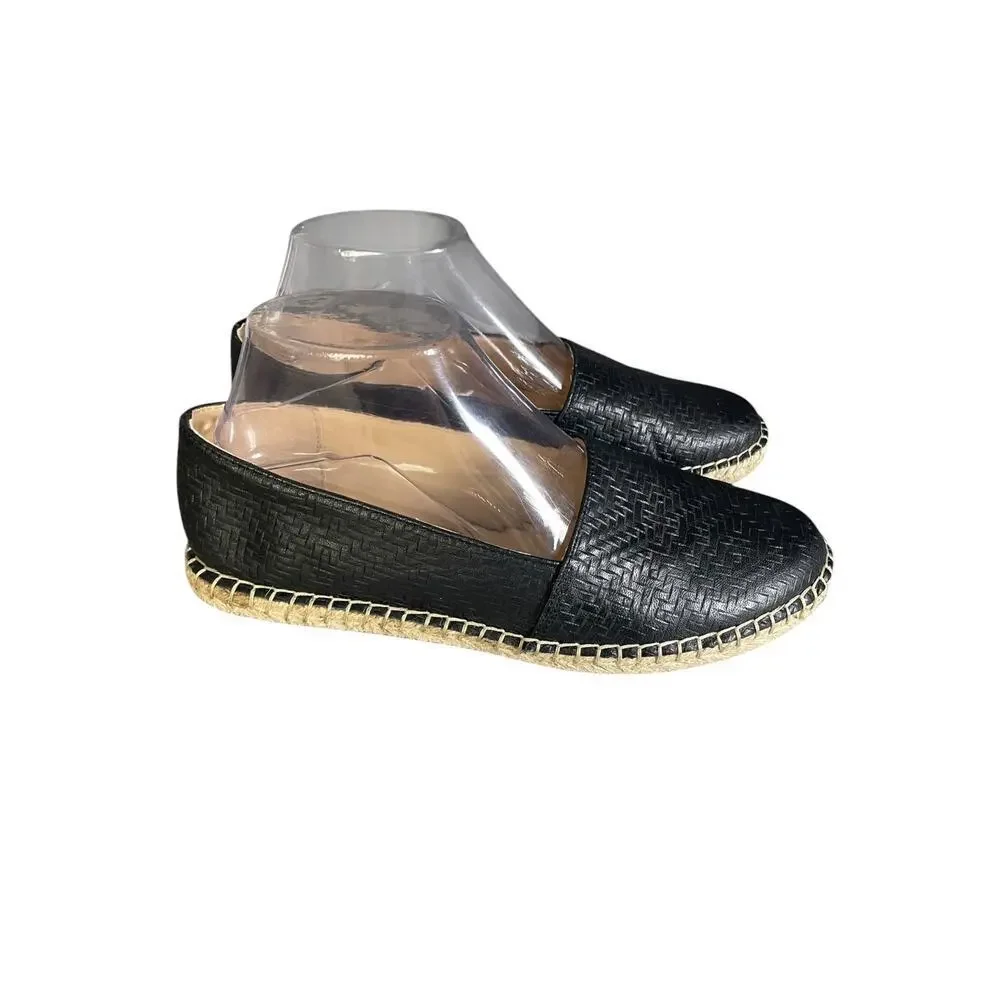 C Wonder Women’s Margot Black Leather Slip On Espadrilles Size-8M